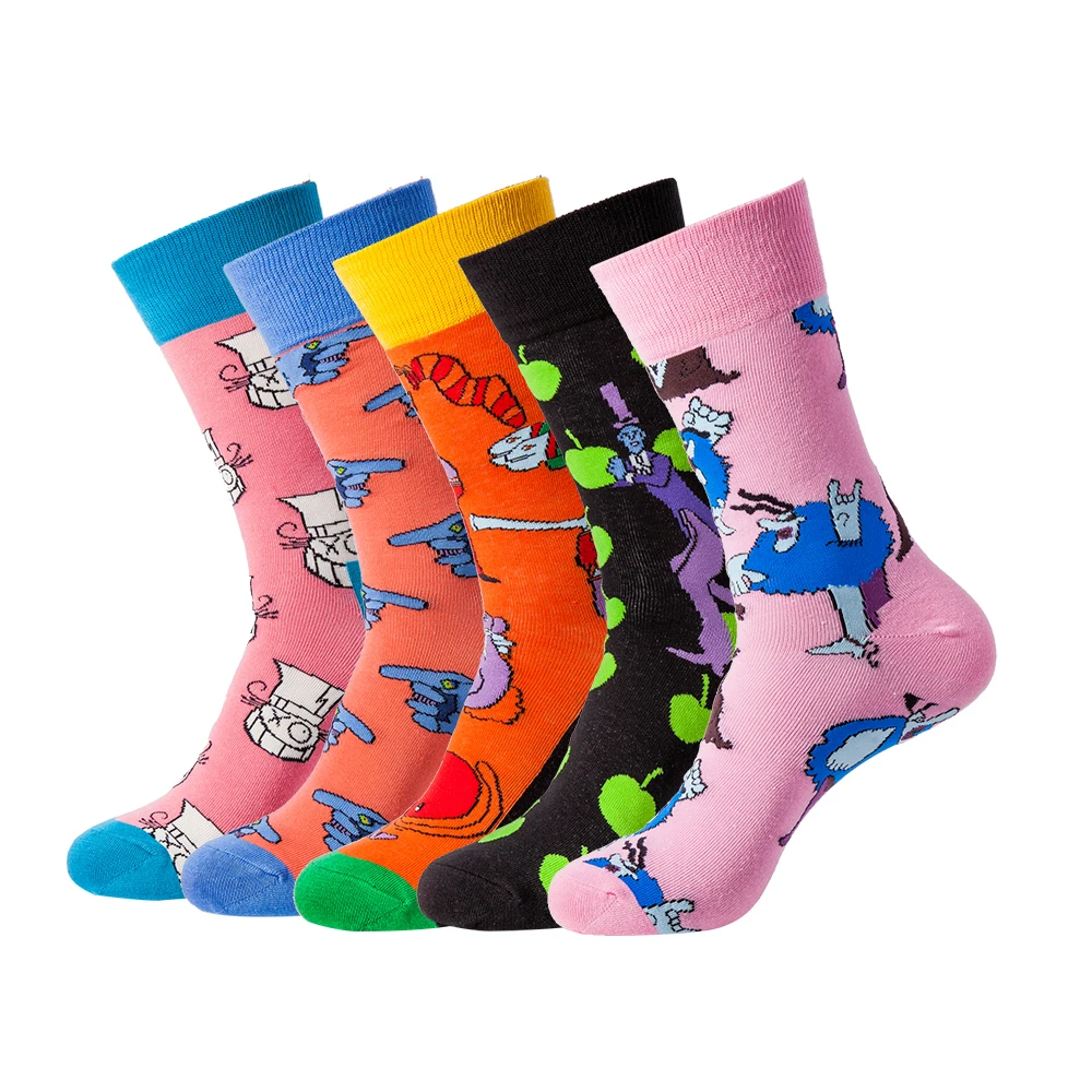 Фото 5 стилей мужские носки из чесаного хлопка забавные с рисунками животных женские