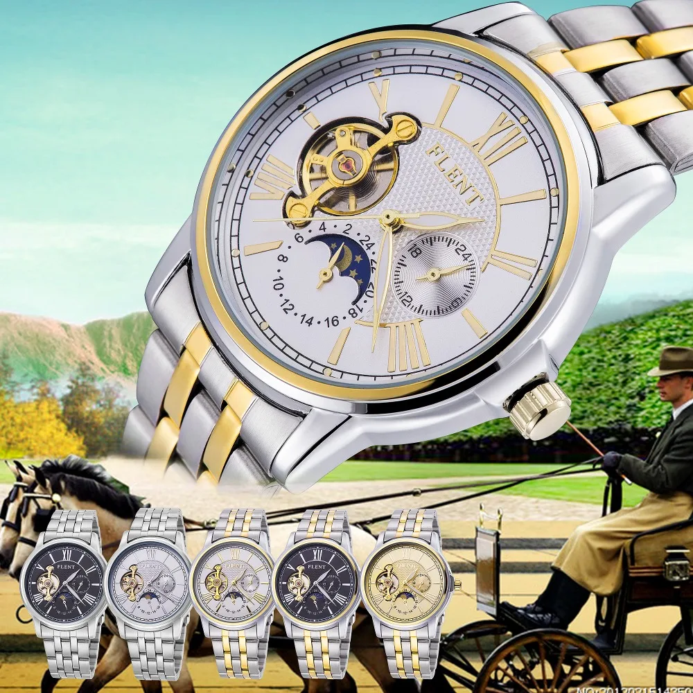 Мужские полностью стальные часы люксового бренда автоматические с