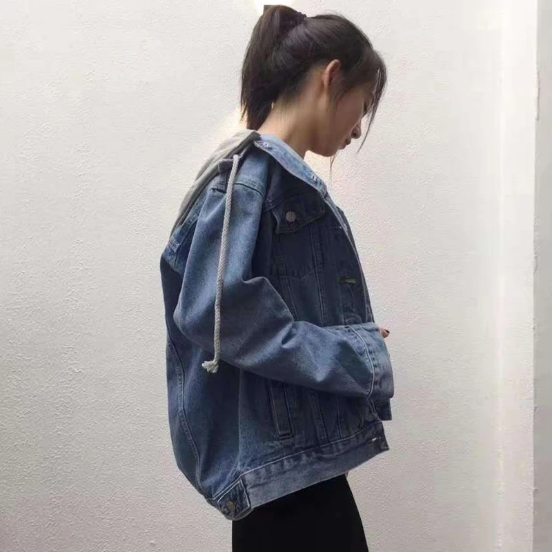 Карман джинсовой куртки Для женщин Однобортный Лоскутная Гуд Outcoat тонкий пальто