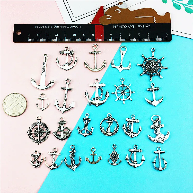 Смешанный античный серебряный тон якорь штурвал компас Подвески Аксессуары для
