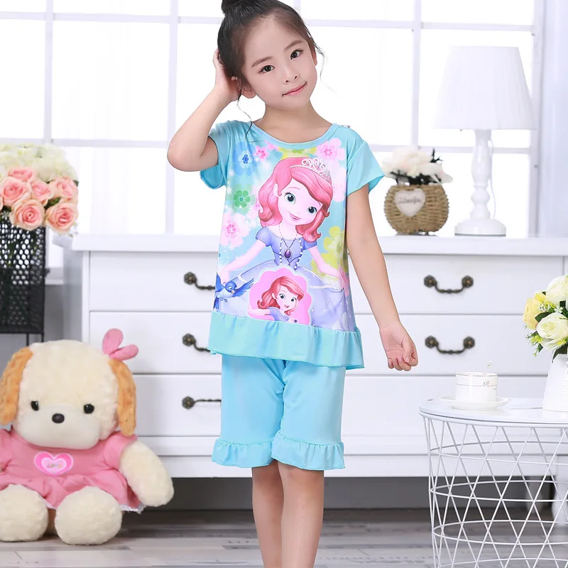 Одежда для сна Принцессы Disney Эльза Детские пижамные штаны + Пижамный топ летняя