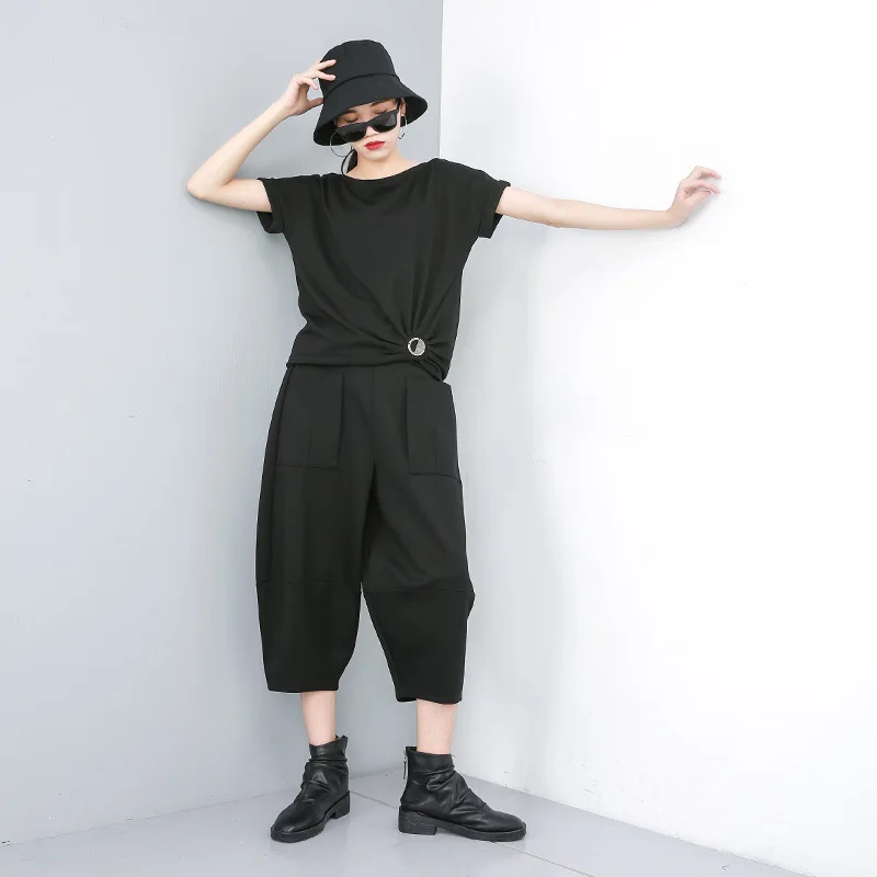 Уличная для женщин брюки девочек широкие черный Одноцветный мешок по щиколотку