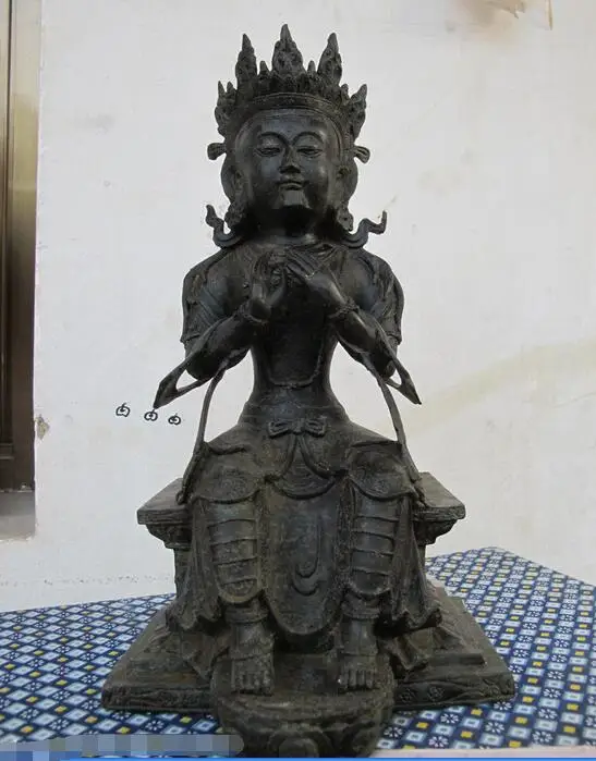 14&quot Tibet Buddhism Temple Bronze Copper Maitreya Kwan-yin Guanyin Buddha Statue | Дом и сад