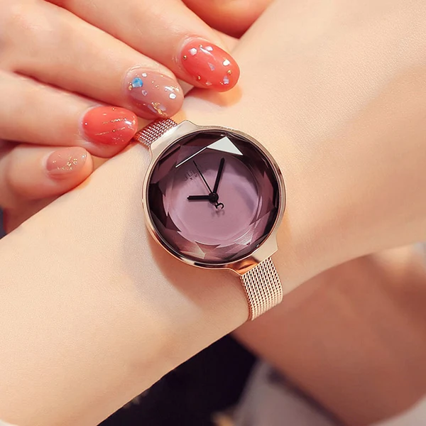 brown watch Julius Lady Роскошные наручные часы с ремешком-сеткой из нержавеющей стали женские простые многогранные зеркальные кварцевые наручные часы-браслет - Цвет: brown watch