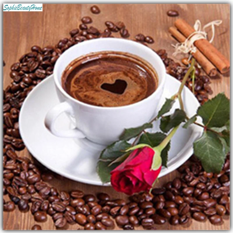 

Sophie Beauty 5D Diy Diamond Cut Cross Stitch Decoration Home Decor Crystal Mosaic Coffee Roses