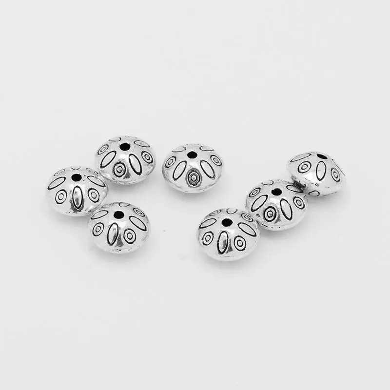 

9mm 50pcs Small Hole Tibetan Flower Beads, Silver Tone Spacer Beads Findings For Jewelry DIY-10036955