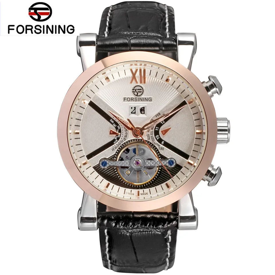 Часы наручные FORSINING Мужские механические Брендовые с кожаным ремешком чехлом и
