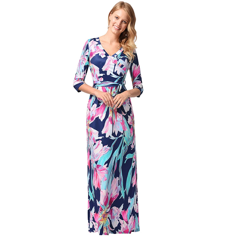 Вивьен Ли 2018 Бохо-платье большого размера весна осень длинное макси робе винтажное повседневное женские платья с принтом цветов
