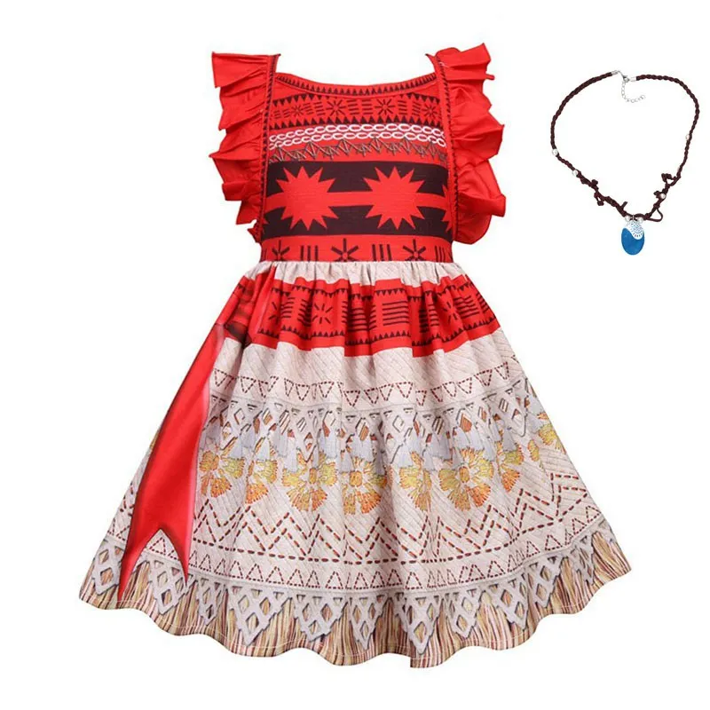 Moan Dress A Set 2 VOGUEON/нарядный костюм для девочек с изображением Моаны; детская одежда с оборками и открытой спиной; Vaiana; нарядный наряд принцессы; детская пляжная одежда для детей 2, 3, 4, 5, 6, 7, 8 лет - Цвет: Moan Dress A Set 2