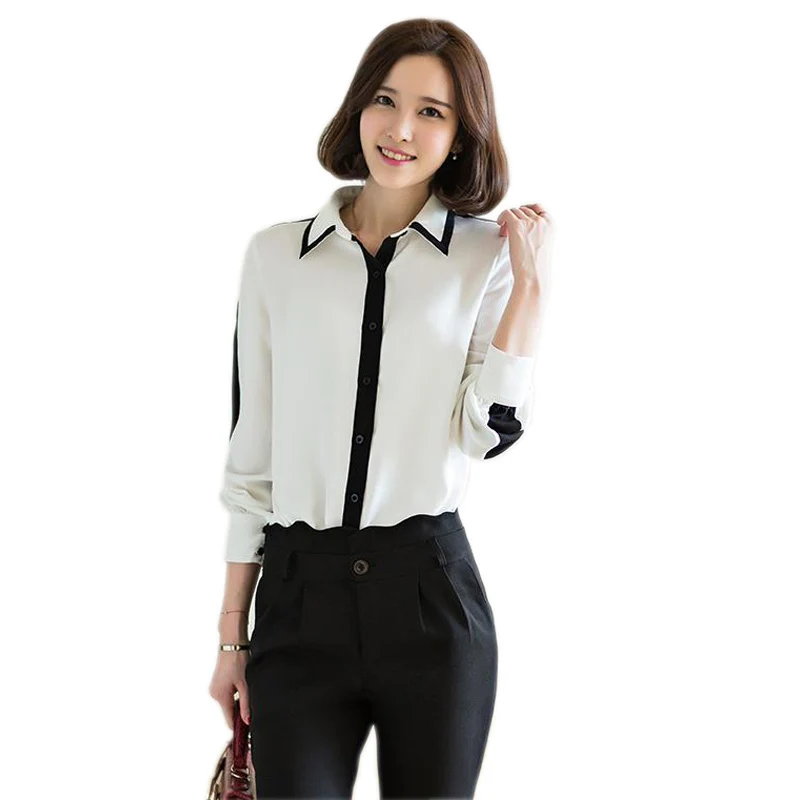 Camisas femininas Plus Size Women Work wear Blouses 2017 Chiffon Patchwork Long Sleeve Shirt and Blouse Lady Office Shirts C52 |