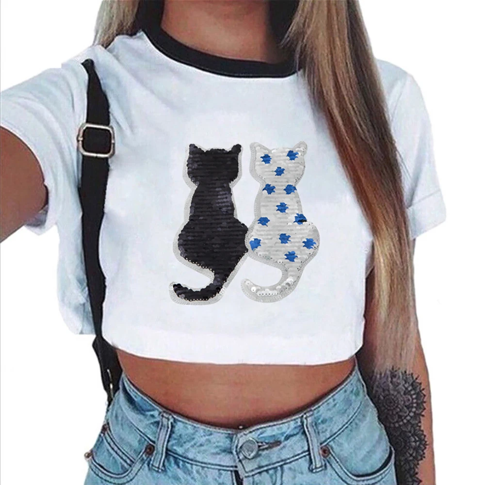 Кот Вышивка цвет нашивок изменение блёстки Реверсивные пришить клеящиеся утюгом