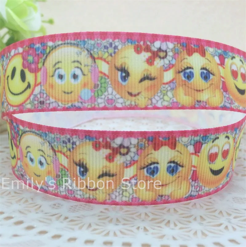 Free shipping 10 yards Smiling Face printed Grosgrain Ribbon Tape Clothing hairbow accessory Bakery gift package material Diy | Дом и сад