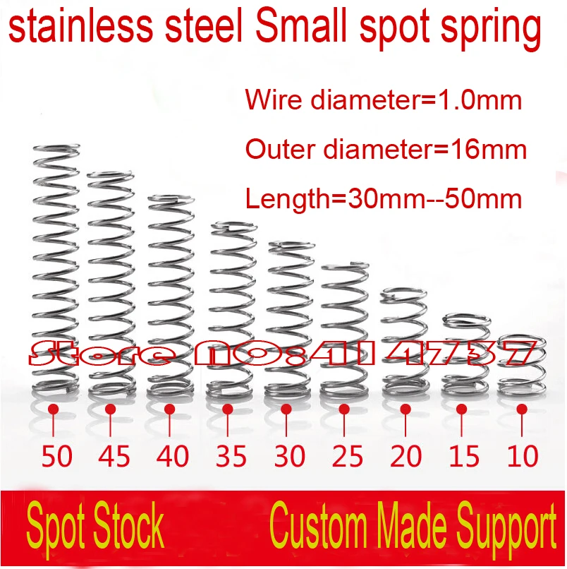 

1*16*30mm--50mm 1.0mm wire stainless steel Small spot spring micro spring compression spring pressure spring OD=16mm