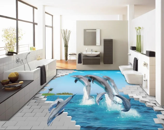

[Самоклеющиеся] 3D Дельфин остров кирпич 55 Нескользящие водонепроницаемые фото самоклеющиеся пол Настенная Наклейка обои фотообои печать