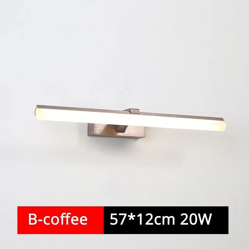 B coffee 57cm 16 Вт 24 Вт современный противотуманный водонепроницаемый акриловый зеркальный светильник светодиодный настенный светильник для ванной комнаты серебряный кофе Внутреннее освещение светильник бра для дома - Цвет абажура: B coffee 57cm