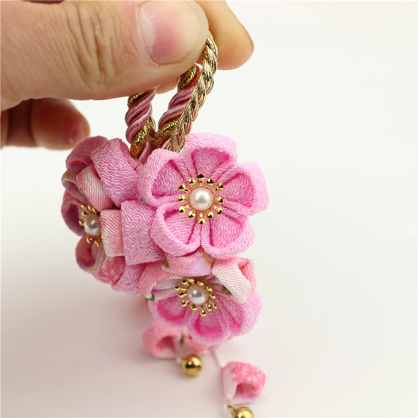 Японский стиль tsuami Kanzashi Розовый Красный Цветок сакуры заколка для волос кимоно гейши ручной работы головной убор HW001