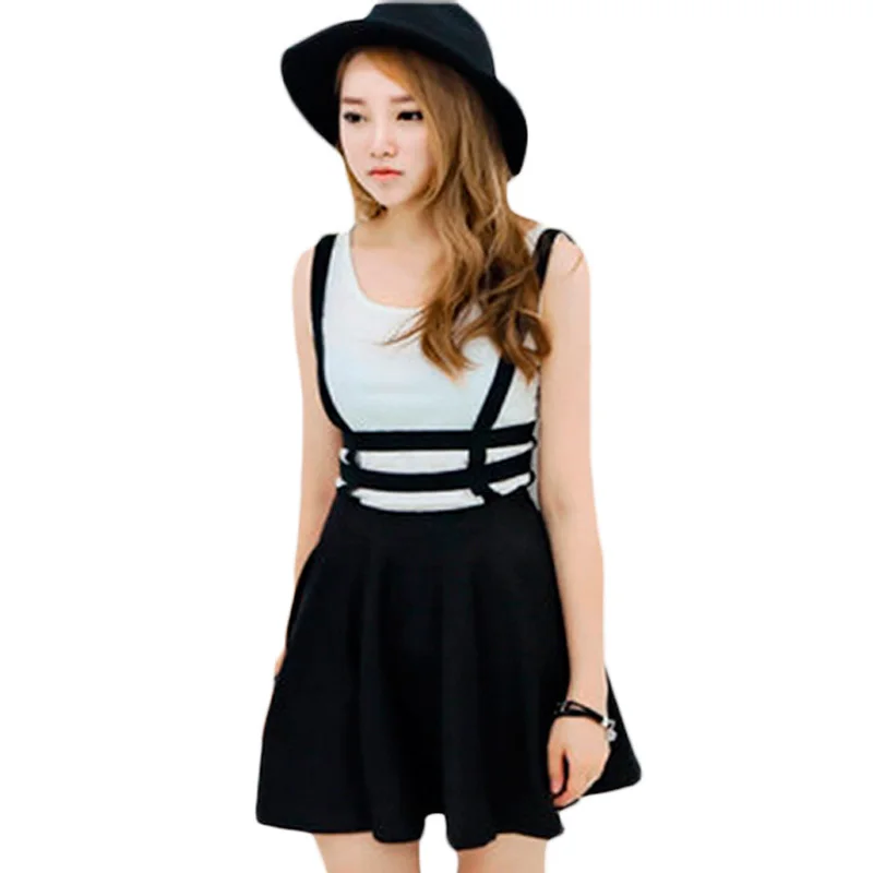 Юбка комбинезон Женская Осенняя плиссированная с подтяжками на молнии|skater