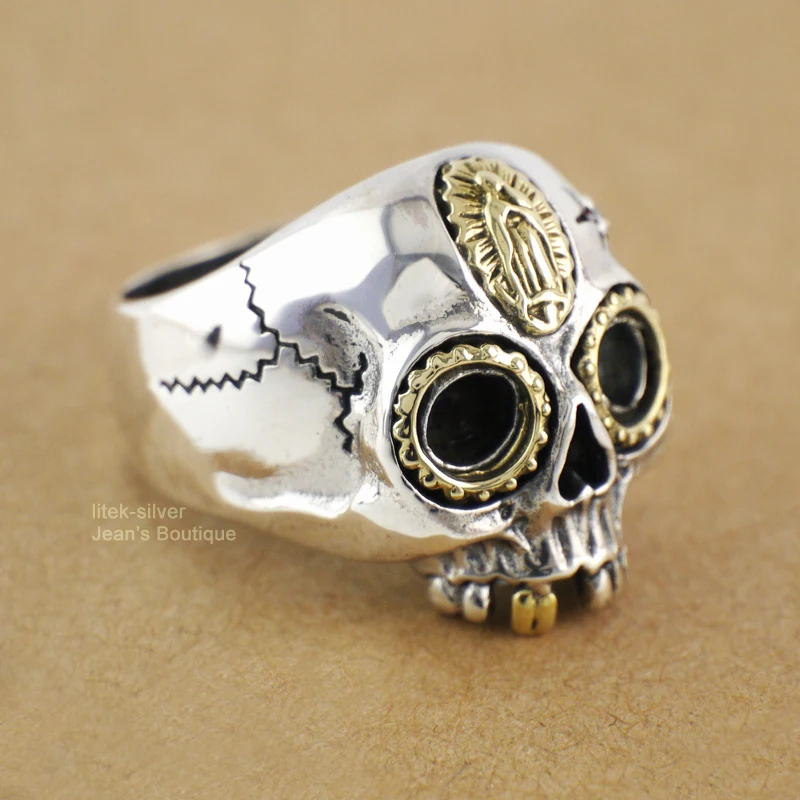 S92 цельное кольцо из стерлингового серебра SIL CZ Sugar Skull DAY OF THE DEAD Virgin Mary для мужчин