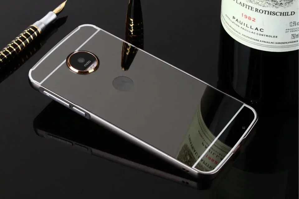 Роскошные зеркальные чехлы из розового золота для Motorola Moto G5 Plus, алюминиевая металлическая рамка, задняя крышка для мото G5 плюс - Цвет: Black