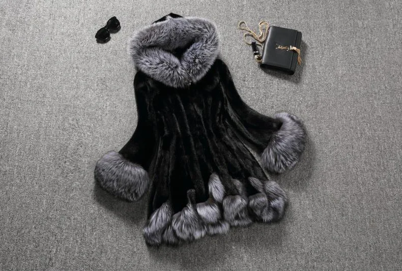 Женская шуба из искусственного меха норки зимняя уличная одежда средней длины с