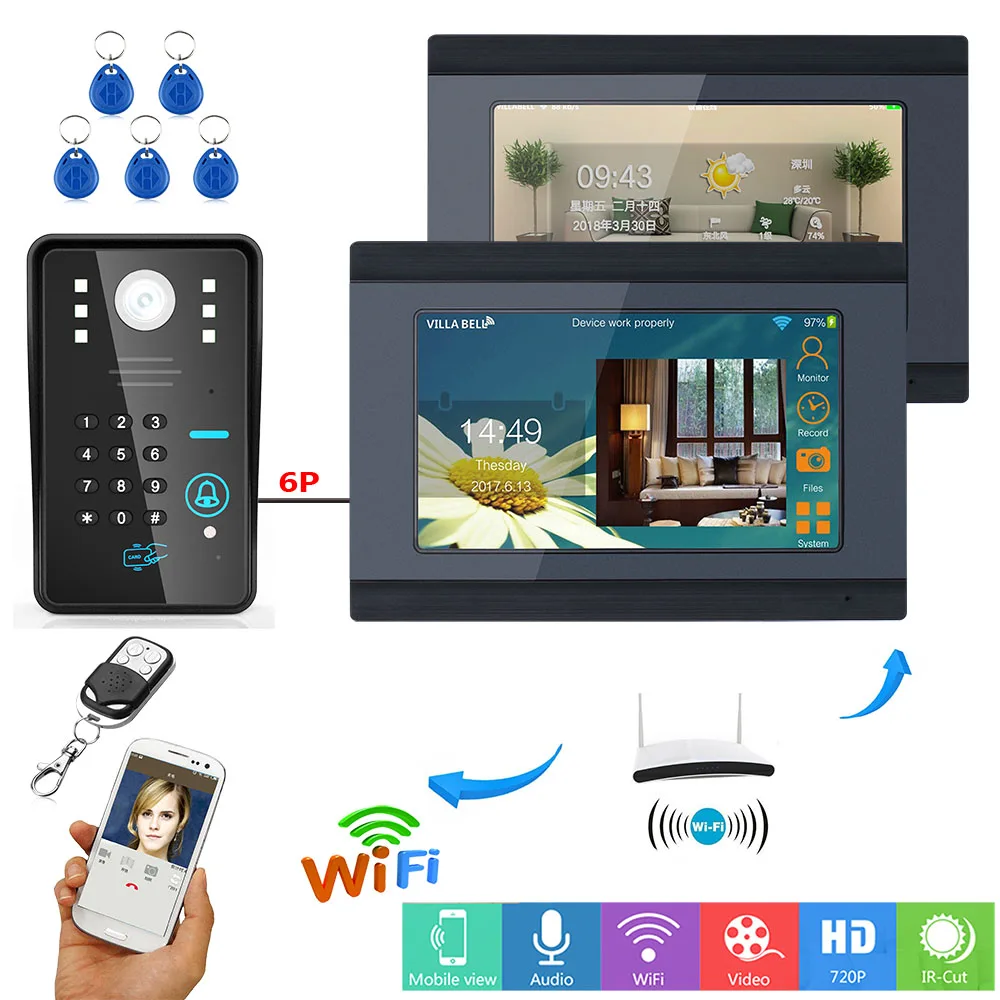 Видеодомофон yobangsafety 7 дюймовый ЖК дисплей Wi Fi беспроводной дверной звонок 1