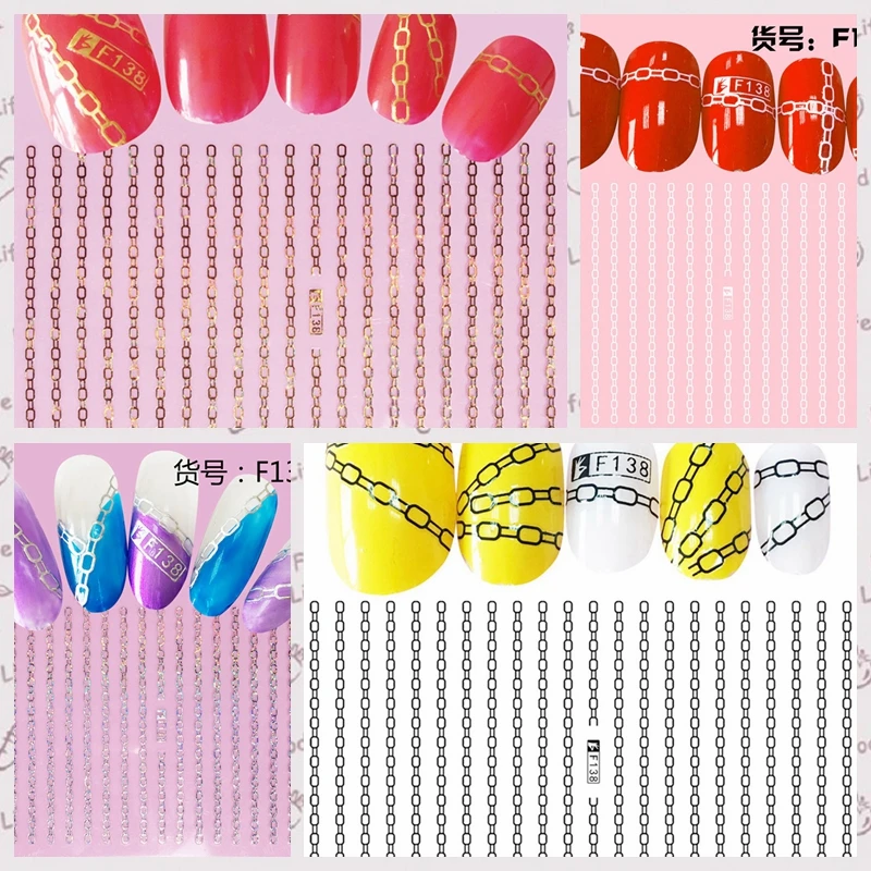 

Наклейки для дизайна ногтей, 1 лист, золотистые, серебристые, черные, белые