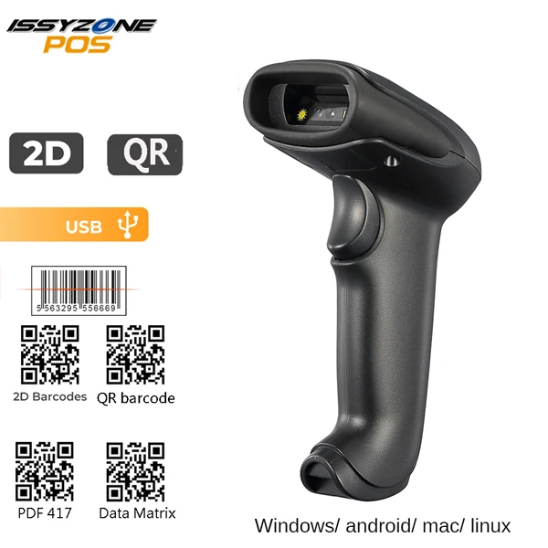 I2DBC041-BK IssyzonePOS ручной сканер штрих-кодов 2D QR сканер штрих-кода Bluetooth USB считыватель штрих-кодов поддержка PDF417 матрица данных - Цвет: I2DBC041-BK