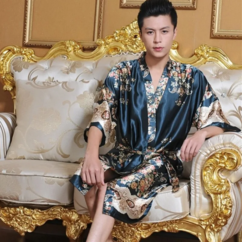 1pcs men robes bathrobe plus size Manview robe for man mens sexy sleepwear male kimono silk free shipping Silk | Мужская одежда