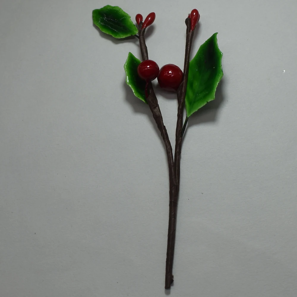 5PCS Artificial Berry Branches 10cm Christmas Wedding Birthday Party Garden Home Shop Office Decoration 2 Berries+3 Leaves | Дом и сад