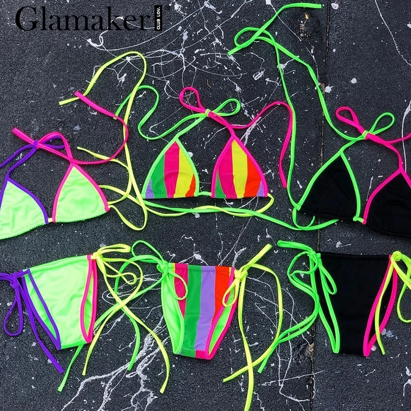 Glamaker Extreme micro lace up сексуальный боди Женский летний купальник пуш ап женский