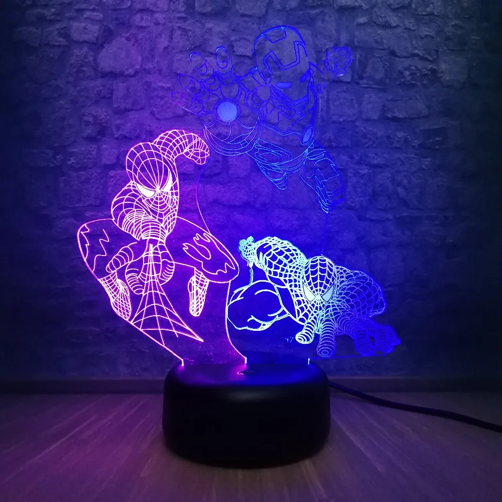 3D светодиодный микс цветной светильник Marvel Железный человек паук RGB ing 7 цветов
