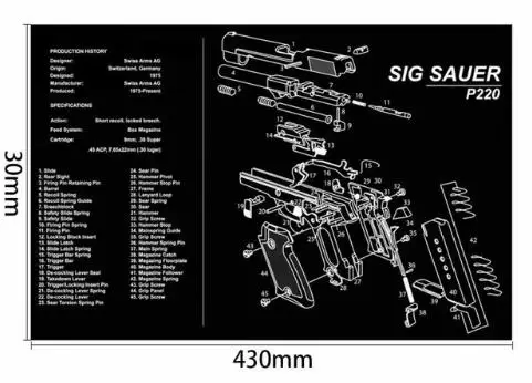 P220 AR15 AK47 пистолет резиновые перчатки для уборки коврик с Запчасти схема и инструкции оружейников коврик для верстака Мышь коврик для Glock SIG P226 P229 - Цвет: P220