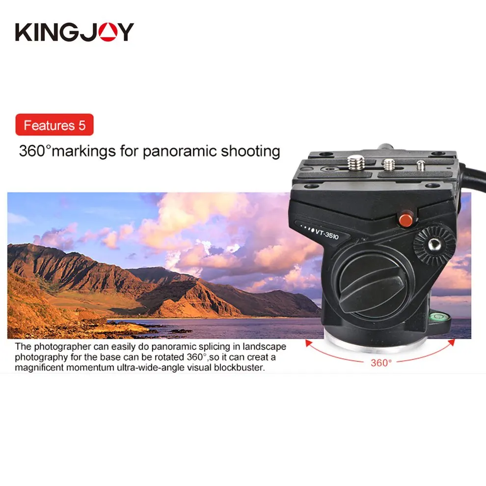 Kingjoy VT-3510 штатив головка из алюминиевого сплава жидкости демпфирующая головка для DSLR камеры с UNC 1/" 3/8" резьбовой штатив аксессуары
