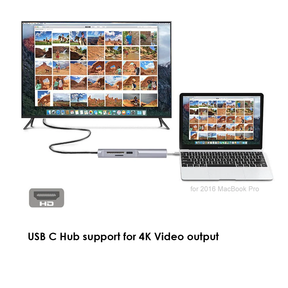 

210A USB C Hub Aluminum Multi-Port USB 3.1 Adapter with USB-C Charging Port HD 3.1 Ports Type-C Port SD/TF Card Reader