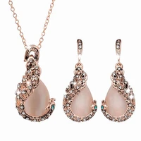 women elegant waterdrop rhinestone pendant necklace hook earrings jewelry set new