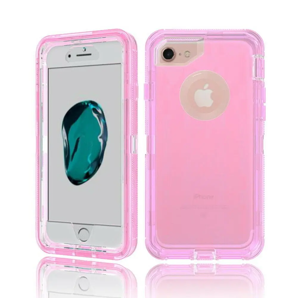 Pink Роскошный тяжелый противоударный защитный чехол 3 в 1 для iPhone X XS Max XR 6 6s 7 8 Plus, прозрачный защитный чехол с кристаллами - Цвет: Pink