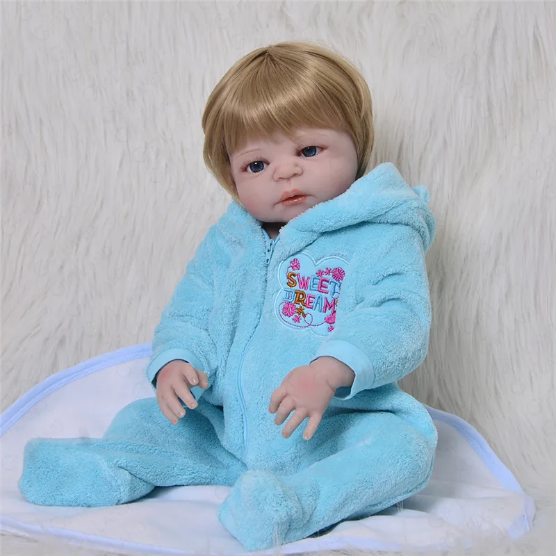 Reborn Baby Doll Полный кремния синий костюм Милая Детская кукла для детей на день