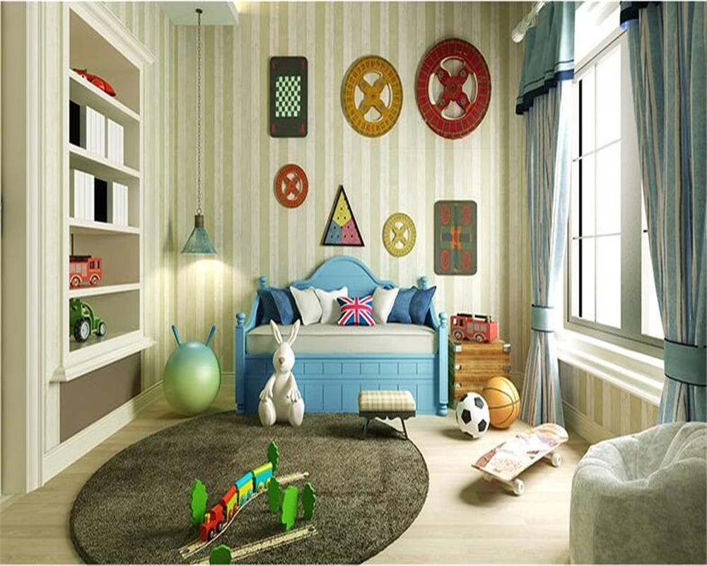 

beibehang Non-woven blue wood grain wallpaper Mediterranean style vertical strip kids room wallpaper TV background papel mural