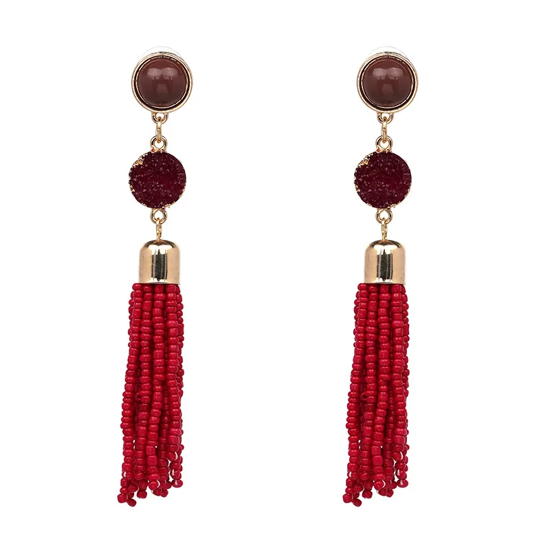 2018 Crystal Beads Earrings for Women 4.13 Inch Long Tassel Black Pink New Statement Jewelry Fashion Drop | Украшения и