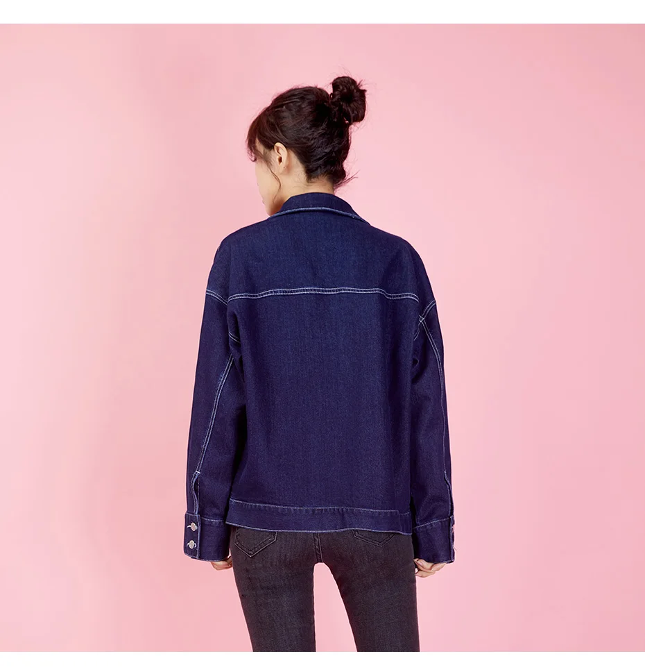 Женская джинсовая куртка LEIJIJEANS, повседневная синяя свободная куртка большого размера, с отложным воротником, рукавами полной длины простая верхняя одежда, весна-осень