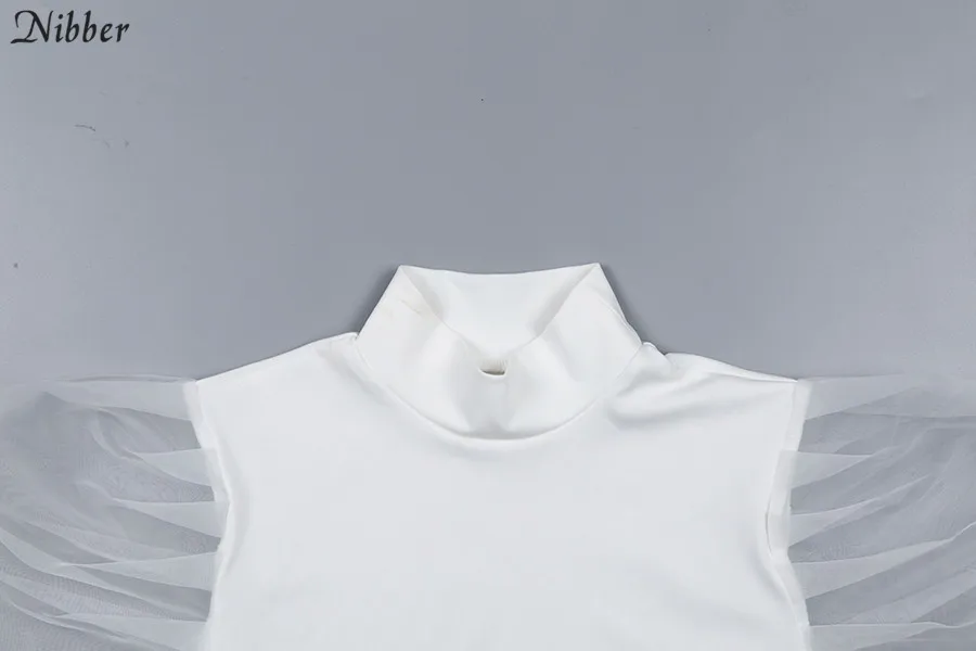 Nibber French romance белый элегантный длинный рукав топы для женщин T-shirts2019summer модные вечерние офисные женские стрейч тонкий Тройник
