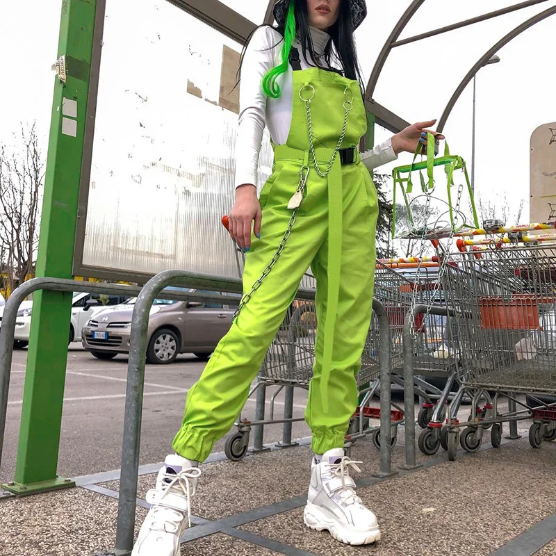На подтяжках комбинезон спагетти комбидресс Корейская сумка Harajuku туфли с пряжкой и ремешком с металлической цепочкой комбинезоны Для женщин с открытой спиной шик в уличном стиле