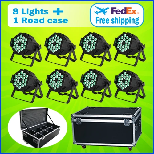 8 Ламп + 1 Кейс 18*15 Вт 5-В-1 RGBWA LED Par 64 алюминиевый Банок Свет 18x15 DMX Led Освещение Сцены