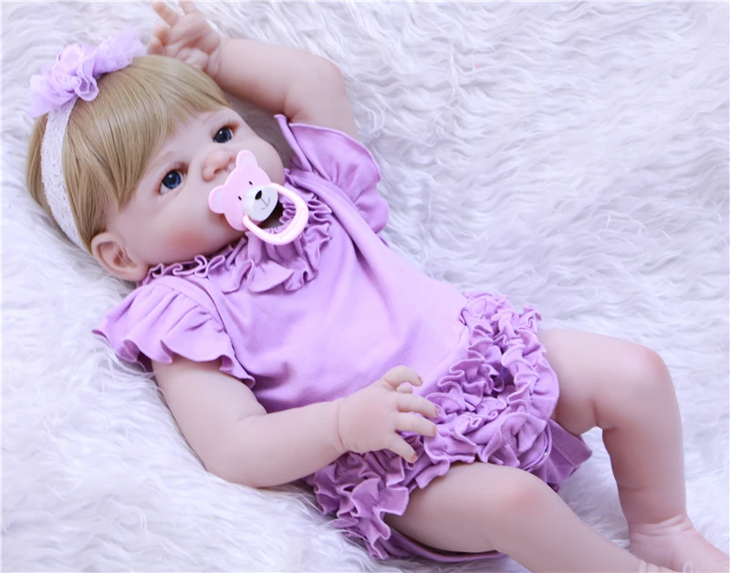 

Полностью силиконовые куклы Новорожденные, 22 дюйма, светлые волосы, девочка, принцесса, шарнирная кукла, кукла новорожденная, детская игруш...