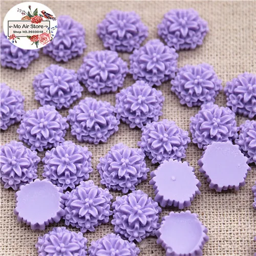 purple 50pcs 50 шт, 12 мм, винтажный разноцветный Цветочный Кабошон из смолы с плоской задней поверхностью, сделай сам, украшения для телефона, без отверстий - Цвет: purple 50pcs