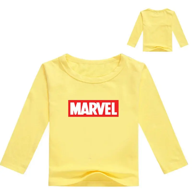 Новая одежда для девочек от 2 до 12 лет рубашка с героями комиксов Marvel топы для мальчиков года, детские футболки с длинными рукавами на осень, футболки для маленьких мальчиков, dert4455