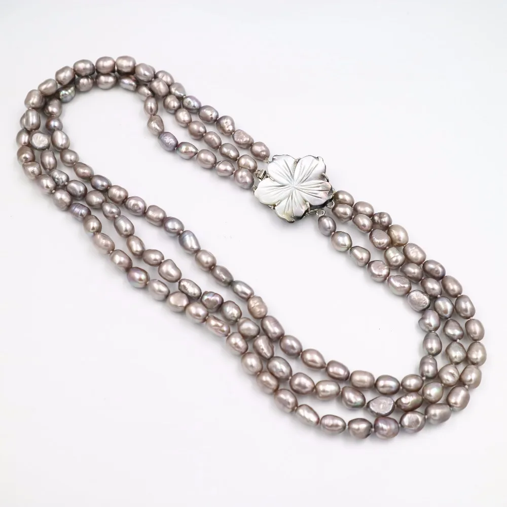 LiiJi уникальная новая мода натуральный пресноводный барочный жемчуг 3 ряда 7 9 мм