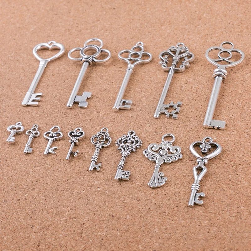 Высококачественные 13 шт. различных брелоков для ключей античные посеребренные