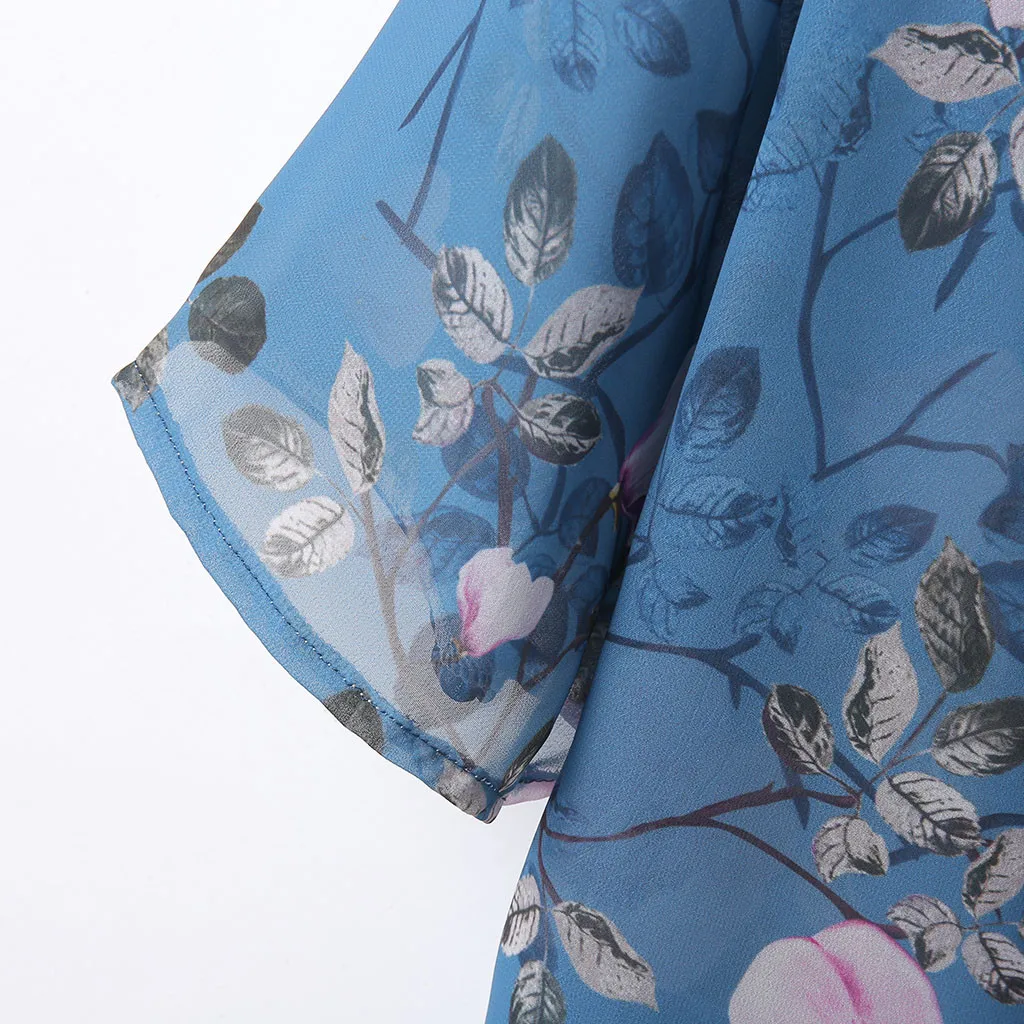 FREE OSTRICH Women Shirts Fresh Flower Pattern Beach Loose Beautiful Blue Batwing Sleeve Honorable Elegant Summer Blouse | Женская