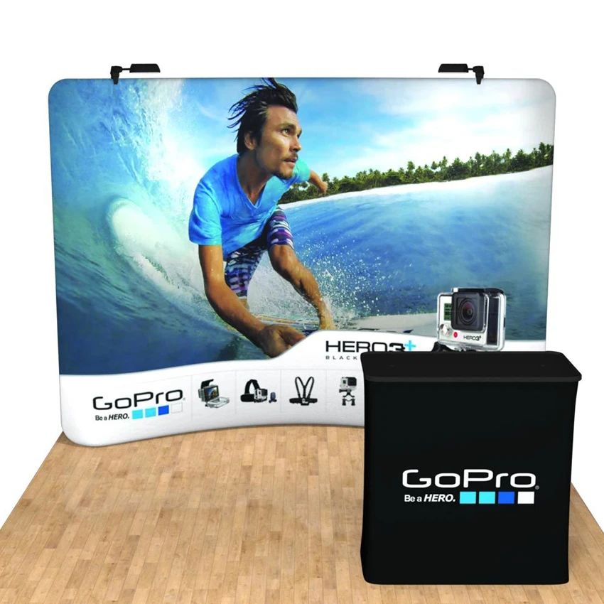 

10ft protable custom curved trade show display tube pop up stand exhibits